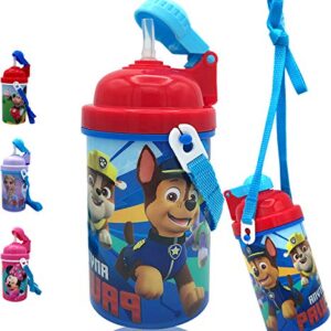 Paw Patrol Friends Carrying Strap One Touch Water Bottles with Reusable Built in Straw - Safe Approved BPA free, Easy to Clean, Perfect Gifts for Kids Girls Boys, Goodies Home by Zak design