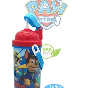 Paw Patrol Friends Carrying Strap One Touch Water Bottles with Reusable Built in Straw - Safe Approved BPA free, Easy to Clean, Perfect Gifts for Kids Girls Boys, Goodies Home by Zak design