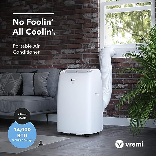 Vremi 14000 BTU Portable Air Conditioner with Heat - Easy to Move AC Unit for Rooms up to 450 Sq Ft - with Powerful Cooling Fan, Reusable Filter, Auto Shut Off (10400 BTU New DOE)