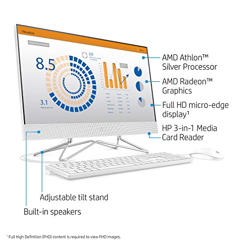 HP 24-inch All-in-One Desktop Computer, AMD Athlon Silver 3050U Processor, 8 GB RAM, 256 GB SSD, Windows 10 Home (24-dd0010, White)