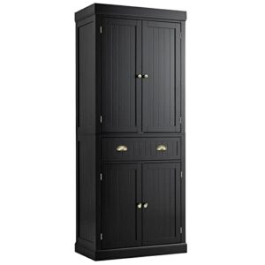 tangkula 72" h kitchen pantry cupboard cabinet, traditional freestanding large tall storage cabinet with 2 cabinets and drawer, adjustable shelves design, for living room kitchen, 30 x 16 x 72 inch