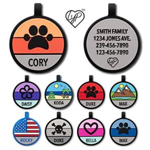 lyp - our original soundless pet id tag - largest line of silicone dog tags - no more jingling dog tags -durable - never fades - customized deep engraved silicone (paw - orange)