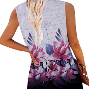MODARANI Gray Sleeveless Tops for Women Floral Pleated Tunic Flowy Cami Shirt L