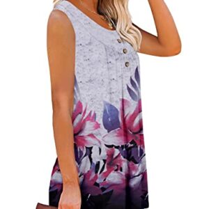 MODARANI Gray Sleeveless Tops for Women Floral Pleated Tunic Flowy Cami Shirt L