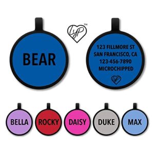 lyp soundless pet tag - deep engraved silicone – double sided and engraving will last - many design choices of pet id tags, dog tags, cat tags (blue, circle)