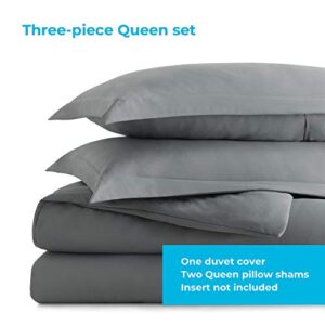 Linenspa Microfiber Duvet Cover - Three Piece Set Includes Duvet Cover and Two Shams - Soft Brushed Microfiber - Hypoallergenic, Stone, Queen