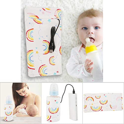 Baby Bottle Warmer with USB Plug Portable Milk Travel Heater Storage Bag for Toddler Milk Bottle Insulation Thermostat(Rainbow-Pattern)