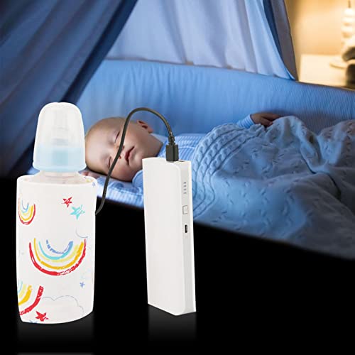 Baby Bottle Warmer with USB Plug Portable Milk Travel Heater Storage Bag for Toddler Milk Bottle Insulation Thermostat(Rainbow-Pattern)