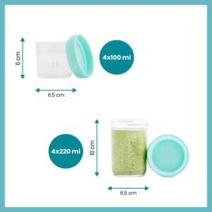 Babymoov Glass Food Storage Containers | Leak Proof Stackable & Reusable Glass Jars (Pick Your Set Size), X8