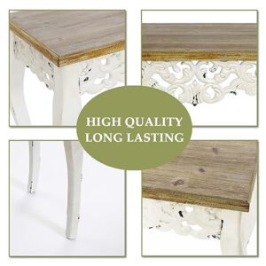 LuxenHome 46" Wood Decorative Console Table, Vintage French Country Entry Table, Farmhouse Antique Sofa Table with Wood Carvings, Woodgrain/Off-White