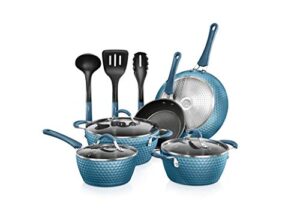 nutrichef nonstick cookware excilon | home kitchen ware pots & pan set with saucepan, frying pans, cooking pots, lids, utensil ptfe/pfoa/pfos free, 11 pcs, royal blue