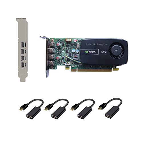 Epic IT Service – Quadro NVS 510 with Four Mini Displayports, Both Half and Full Brackets, and 4 x mDP to HDMI Adapters, 4K Resolution (1 Year Warranty)