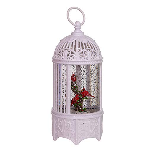 Kurt S. Adler 10.25-Inch Battery-Operated LED Swirl Cardinals Bird Cage Water Lantern, Multi