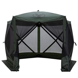 gazelle gg500gr 4 person 5 sided outdoor portable pop up water and uv resistant gazebo screened tent with carry bag and stakes, alpine green