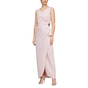 alex evenings women's slimming long side ruched dress with cascade ruffle skirt, blush, 12