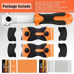 REXBETI Razor Blade Scraper Tool, 3 Pack Razor Scraper Set with Extra 15Pcs Metal and 10Pcs Plastic Blades, Cleaning Scraper Tool for Scraping Label, Paint, Stickers, Grease from Windows and Glass