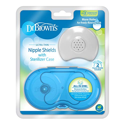 Dr. Brown's Nipple Shields with Case, Size 2 - 25 mm and Up, Stretch Fit, for Latch Difficulties, Flat/inverted Nipples, Silicone Nipple Shield