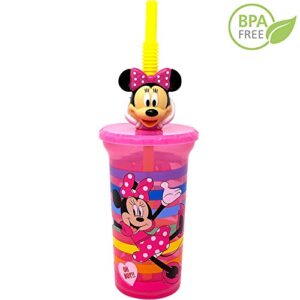 Disney Minnie Mouse Water Tumbler with 3D Character Head Straw Drinkware - Safe BPA free Bottles, Easy to Clean, Perfect Gifts for Kids Boys Girls Toddlers for Home Travel Goodies