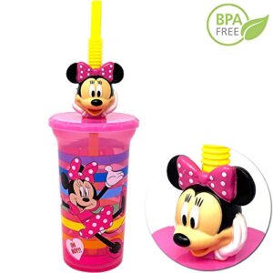 Disney Minnie Mouse Water Tumbler with 3D Character Head Straw Drinkware - Safe BPA free Bottles, Easy to Clean, Perfect Gifts for Kids Boys Girls Toddlers for Home Travel Goodies