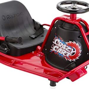 Razor Crazy Cart - 24V Electric Drifting Go Kart - Variable Speed, Up to 12 mph, Drift Bar for Controlled Drifts, One Size, Black/Red