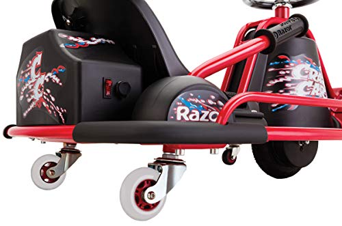 Razor Crazy Cart - 24V Electric Drifting Go Kart - Variable Speed, Up to 12 mph, Drift Bar for Controlled Drifts, One Size, Black/Red