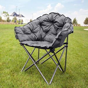 MacSports C932S-129 Padded Cushion Outdoor Folding Lounge Patio Club Chair, Gray