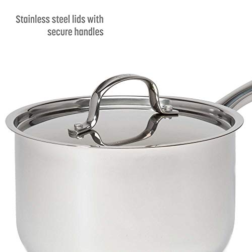 Goodful 12-Piece Classic Stainless Steel Cookware Set with Tri-Ply Base for Even Heating, Durable, Impact Bonded Pots and Pans, Dishwasher Safe Includes Non Stick Frying Pan, Chrome