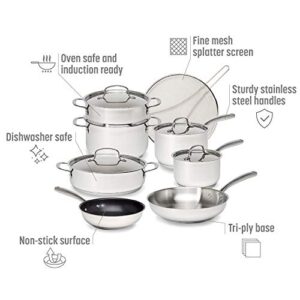 Goodful 12-Piece Classic Stainless Steel Cookware Set with Tri-Ply Base for Even Heating, Durable, Impact Bonded Pots and Pans, Dishwasher Safe Includes Non Stick Frying Pan, Chrome