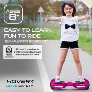 Hover-1 Drive Electric Hoverboard | 7MPH Top Speed, 3 Mile Range, Long Lasting Lithium-Ion Battery, 6HR Full-Charge, Path Illuminating LED Lights, Black