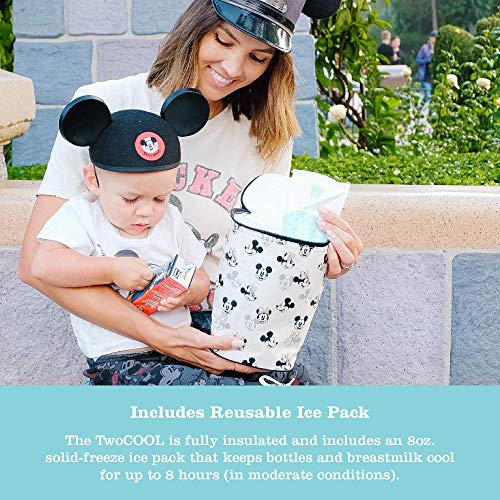 Disney Baby by J.L. Childress TwoCOOL Breastmilk Cooler - Double Baby Bottle & Food Bag - Ice Pack Included - Fits 2-4 Bottles - Insulated & Leak Proof Bottle Bag - Mickey Minnie Ivory