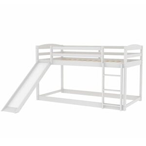 Harper & Bright Designs Twin Bunk Beds with Slide for Kids, Low Profile Bunk Beds with Built-in Ladder, No Box Spring Needed