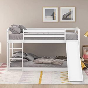 Harper & Bright Designs Twin Bunk Beds with Slide for Kids, Low Profile Bunk Beds with Built-in Ladder, No Box Spring Needed