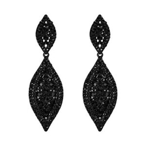 flyonce women's rhinestone crystal wedding bridal 2 leaf drop dangle chandelier earrings deep black