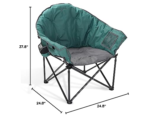 ARROWHEAD OUTDOOR Oversized Heavy-Duty Club Folding Camping Chair w/External Pocket, Cup Holder, Portable, Padded, Moon, Round, Saucer, Supports 330lbs, Carrying Bag, USA-Based Support