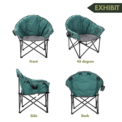 ARROWHEAD OUTDOOR Oversized Heavy-Duty Club Folding Camping Chair w/External Pocket, Cup Holder, Portable, Padded, Moon, Round, Saucer, Supports 330lbs, Carrying Bag, USA-Based Support