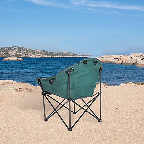 ARROWHEAD OUTDOOR Oversized Heavy-Duty Club Folding Camping Chair w/External Pocket, Cup Holder, Portable, Padded, Moon, Round, Saucer, Supports 330lbs, Carrying Bag, USA-Based Support