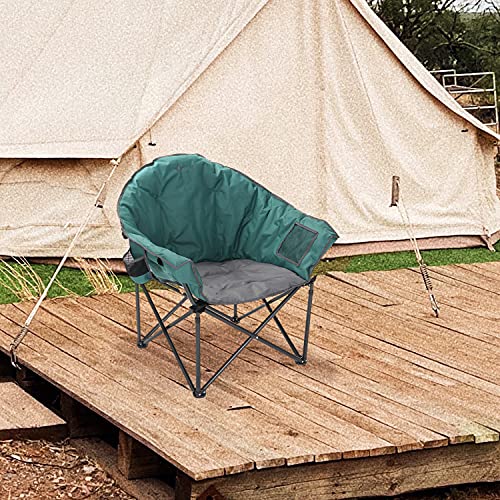 ARROWHEAD OUTDOOR Oversized Heavy-Duty Club Folding Camping Chair w/External Pocket, Cup Holder, Portable, Padded, Moon, Round, Saucer, Supports 330lbs, Carrying Bag, USA-Based Support