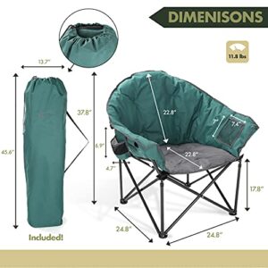 ARROWHEAD OUTDOOR Oversized Heavy-Duty Club Folding Camping Chair w/External Pocket, Cup Holder, Portable, Padded, Moon, Round, Saucer, Supports 330lbs, Carrying Bag, USA-Based Support