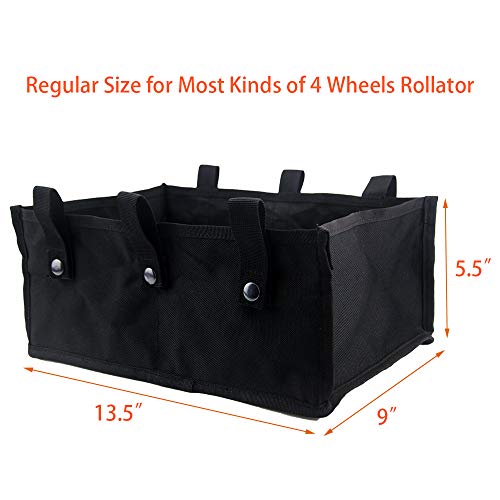 Rollator Storage Under Seat Bag Folding Underseat Walker Pouch Fabric Rollator Basket Accessories for 4 Wheels Walker for Senior (Black)