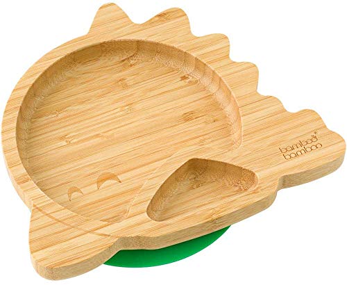 Bamboo Baby Plate with Suction - Kids and Toddler Suction Cup Plate for Babies, Non-toxic All-Natural Bamboo Baby Food Plate Stays Cool to the Touch for Baby-Led Weaning