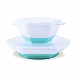 tiny twinkle grow with me feeding set - baby plates and bowls set with interchangeable suction base & clear lid, baby led weaning supplies for 6 months onwards, easy clean toddler feeding set (mint)