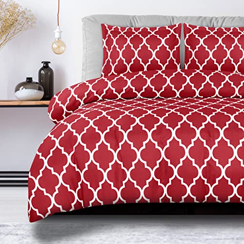 Utopia Bedding Duvet Cover Queen Size Set - 1 Duvet Cover with 2 Pillow Shams -3 Pieces Comforter Cover with Zipper Closure - Ultra Soft Brushed Microfiber, 90 X 90 Inches (Queen, Quatrefoil Burgundy)