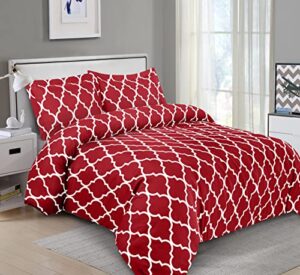 utopia bedding duvet cover queen size set - 1 duvet cover with 2 pillow shams -3 pieces comforter cover with zipper closure - ultra soft brushed microfiber, 90 x 90 inches (queen, quatrefoil burgundy)