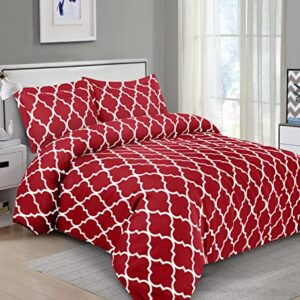 Utopia Bedding Duvet Cover Queen Size Set - 1 Duvet Cover with 2 Pillow Shams -3 Pieces Comforter Cover with Zipper Closure - Ultra Soft Brushed Microfiber, 90 X 90 Inches (Queen, Quatrefoil Burgundy)