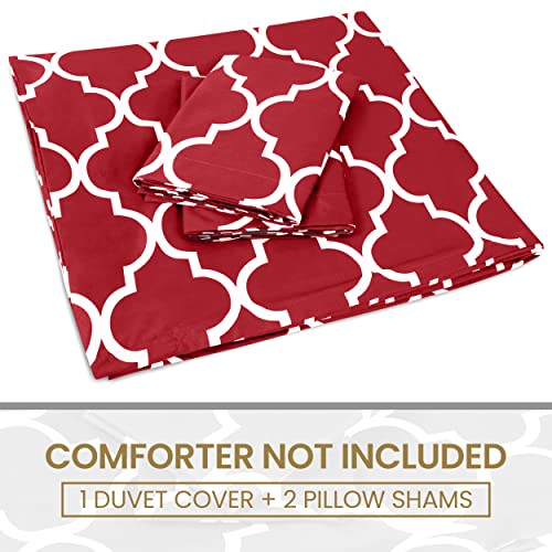 Utopia Bedding Duvet Cover Queen Size Set - 1 Duvet Cover with 2 Pillow Shams -3 Pieces Comforter Cover with Zipper Closure - Ultra Soft Brushed Microfiber, 90 X 90 Inches (Queen, Quatrefoil Burgundy)