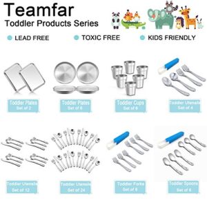 TeamFar Kids Plates, 7.3"×5.3"×0.8", Stainless Steel Plates for Kids Metal Toddler Plate Tray Set for Lunch Dinner Camping, Healthy & Non Toxic, Dishwasher Safe & Oven Safe, Stackable - 2 Pieces