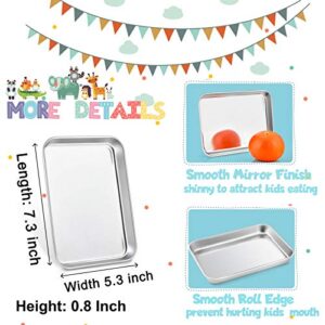 TeamFar Kids Plates, 7.3"×5.3"×0.8", Stainless Steel Plates for Kids Metal Toddler Plate Tray Set for Lunch Dinner Camping, Healthy & Non Toxic, Dishwasher Safe & Oven Safe, Stackable - 2 Pieces