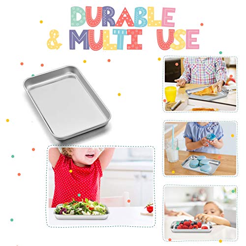 TeamFar Kids Plates, 7.3"×5.3"×0.8", Stainless Steel Plates for Kids Metal Toddler Plate Tray Set for Lunch Dinner Camping, Healthy & Non Toxic, Dishwasher Safe & Oven Safe, Stackable - 2 Pieces