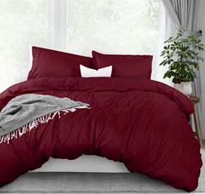 utopia bedding duvet cover queen size set - 1 duvet cover with 2 pillow shams - 3 pieces comforter cover with zipper closure - ultra soft brushed microfiber, 90 x 90 inches (queen, burgundy)