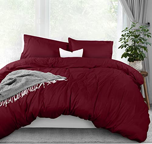 Utopia Bedding Duvet Cover Queen Size Set - 1 Duvet Cover with 2 Pillow Shams - 3 Pieces Comforter Cover with Zipper Closure - Ultra Soft Brushed Microfiber, 90 X 90 Inches (Queen, Burgundy)